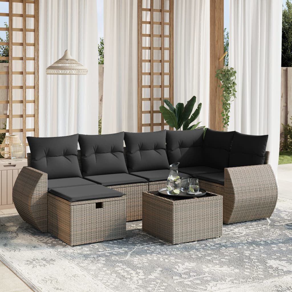 vidaXL 6 Piece Garden Sofa Set with Cushions Grey Poly Rattan