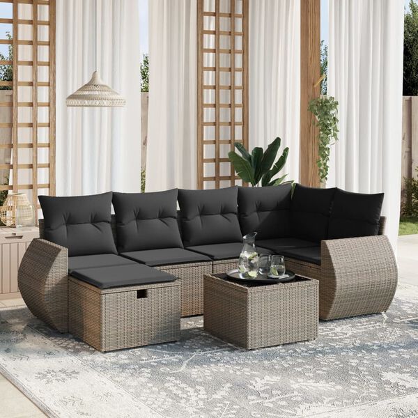 vidaXL 6 Piece Garden Sofa Set with Cushions Grey Poly Rattan