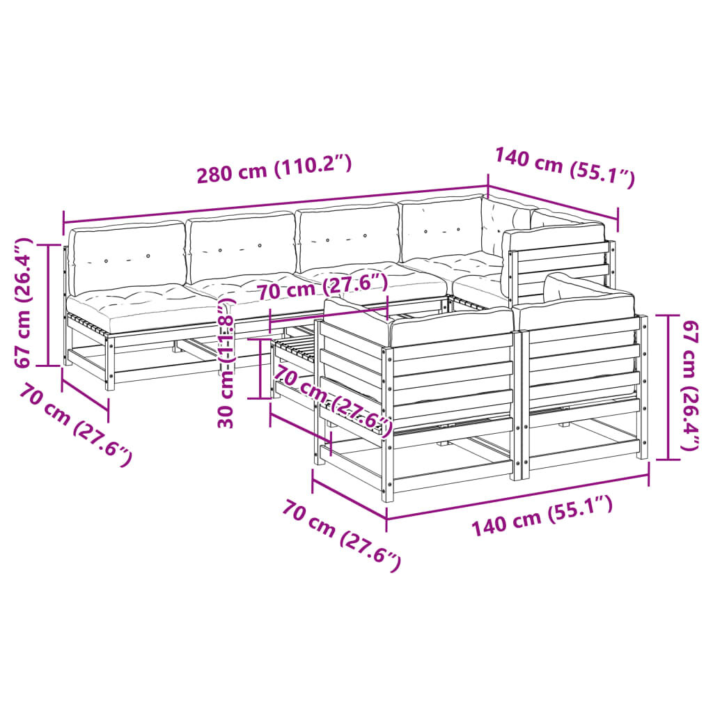 vidaXL 8 Piece Garden Sofa Set with Cushions Solid Wood Pine