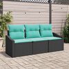 vidaXL Garden Sofa Set 3 pcs Black and Turquoise Poly Rattan