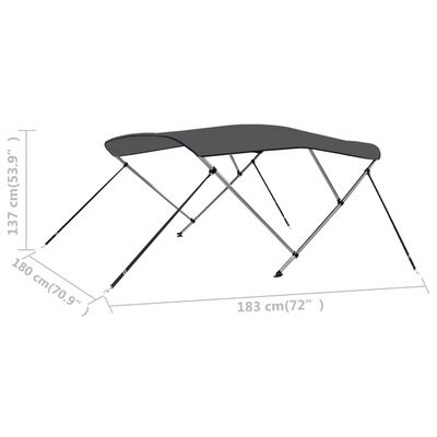 vidaXL 3 Bow Bimini Top Anthracite 183x180x137 cm