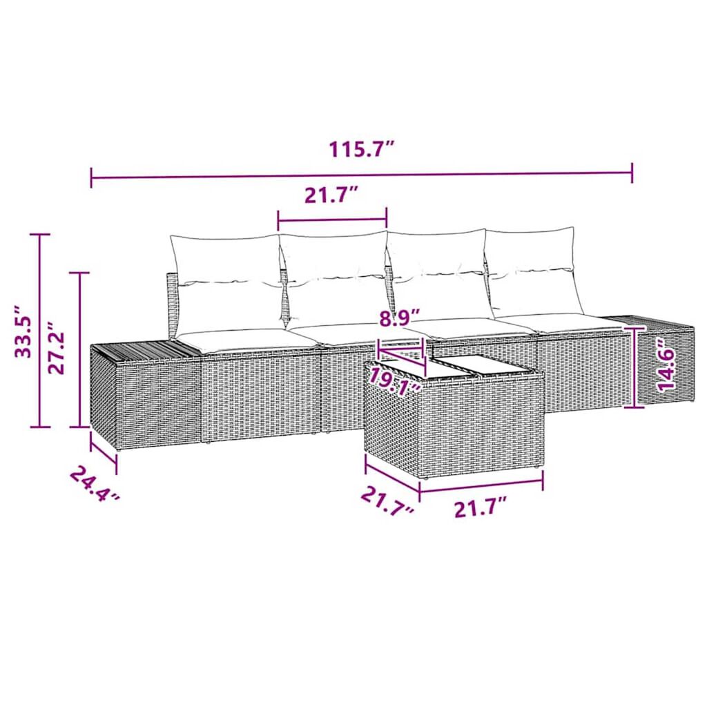 vidaXL Garden Sofa Set 5 pcs Brown Poly rattan