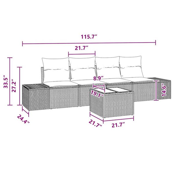 vidaXL Garden Sofa Set 5 pcs Brown Poly rattan