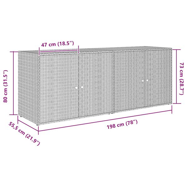 vidaXL Garden Storage Cabinet Black 198x55.5x80 cm Poly Rattan