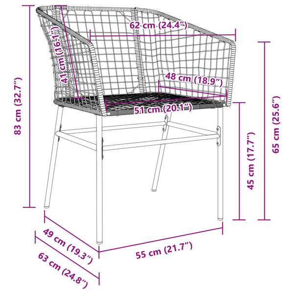 vidaXL Garden Chairs 2 pcs Black Poly Rattan