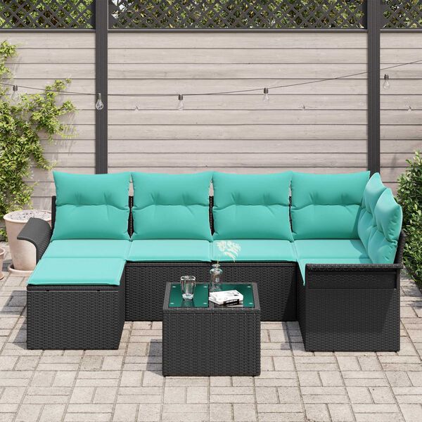 vidaXL 7 Piece Garden Sofa Set with Cushions Black Poly Rattan