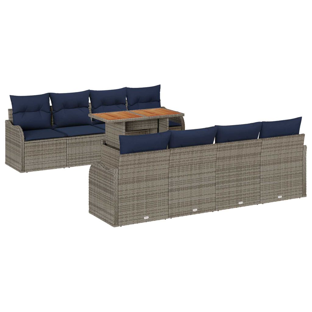 vidaXL 9 Piece Garden Sofa Set with Cushions Grey Poly Rattan Acacia