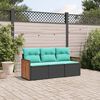 vidaXL 3 Piece Garden Sofa Set with Cushions Black Poly Rattan