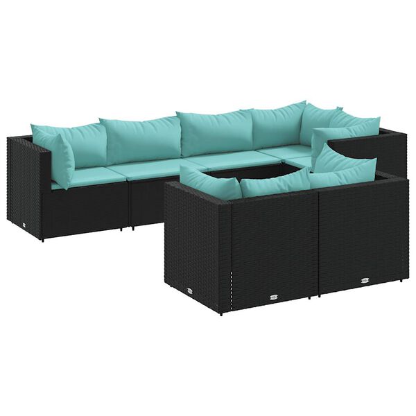 vidaXL 7 Piece Garden Lounge Set with Cushions Black Poly Rattan