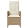 vidaXL Reclining Garden Chair with Cushions Beige Poly Rattan