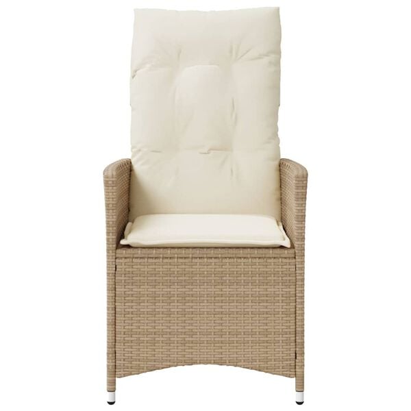 vidaXL Reclining Garden Chair with Cushions Beige Poly Rattan