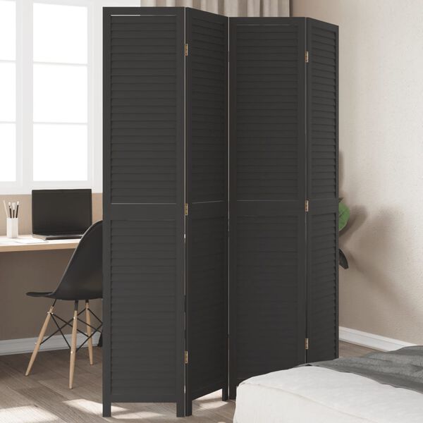 vidaXL Room Divider&nbsp;4 Panels Black Solid Wood Paulownia