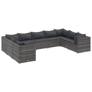 vidaXL 9 Piece Garden Lounge Set with Cushions Grey Poly Rattan