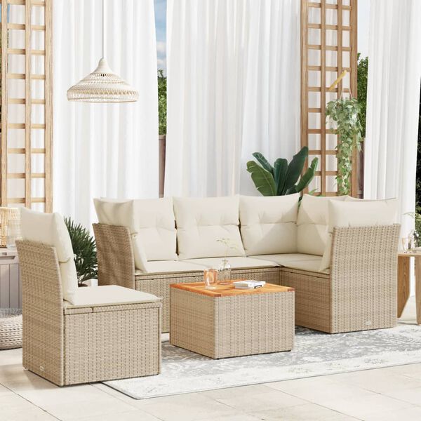 vidaXL 6 Piece Garden Sofa Set with Cushions Beige Poly Rattan