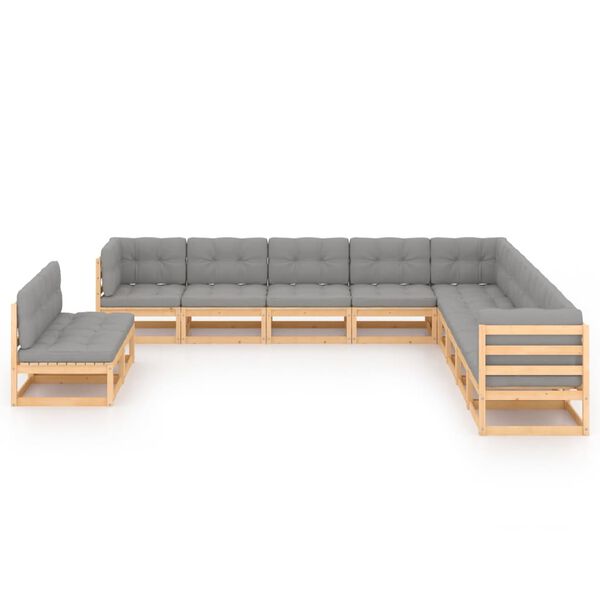 vidaXL 11 Piece Garden Lounge Set with Cushions Solid Pinewood
