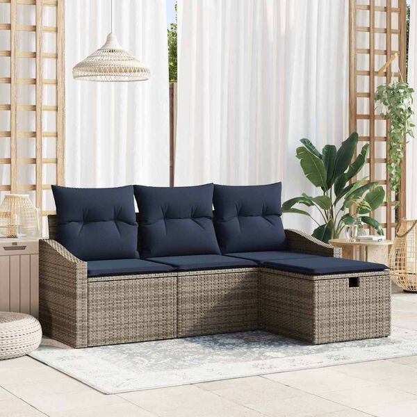 vidaXL Sofa Set with Cushion with Storage 4 pcs Grey Poly rattan