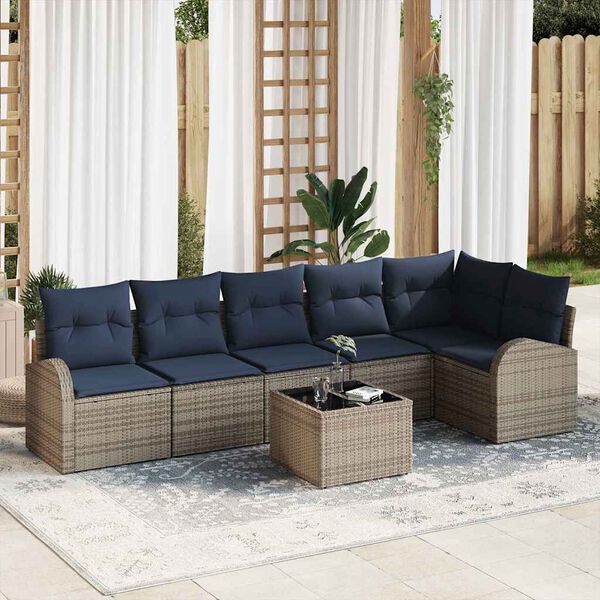 vidaXL Garden Sofa Set Grey Poly Rattan
