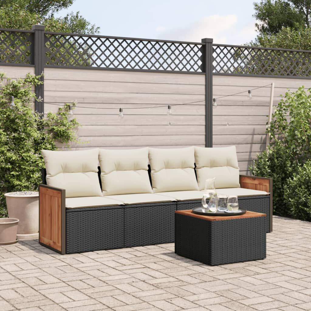 vidaXL 5 Piece Garden Sofa Set with Cushions Black Poly Rattan