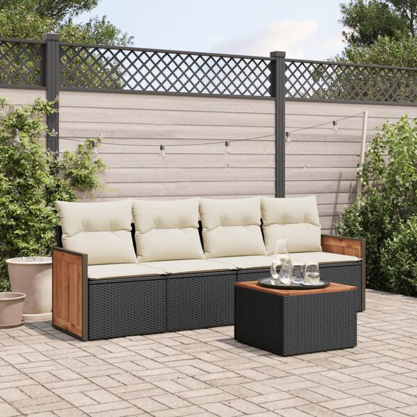 vidaXL 5 Piece Garden Sofa Set with Cushions Black Poly Rattan