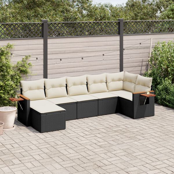 vidaXL 7 Piece Garden Sofa Set with Cushions Black Poly Rattan