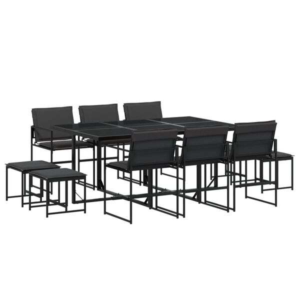 vidaXL 11 Piece Garden Dining Set with Cushions Black Textilene