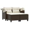 vidaXL Garden Sofa 2-Seater with Canopy and Stools Brown Poly Rattan