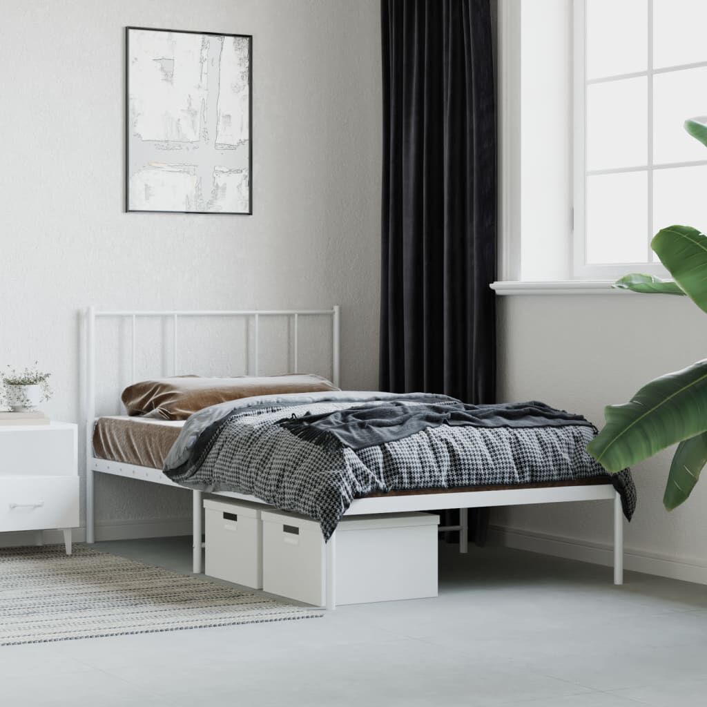 vidaXL Metal Bed Frame without Mattress with Headboard White 100x190cm