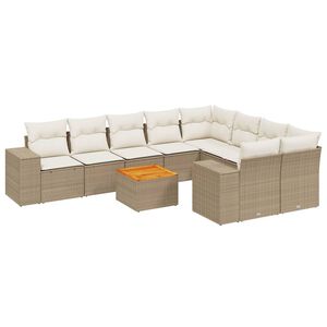 vidaXL 10 Piece Garden Sofa Set with Cushions Beige Poly Rattan