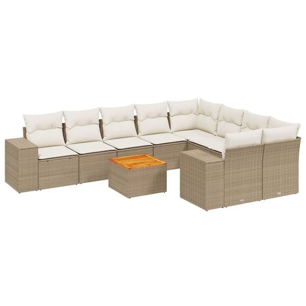vidaXL 10 Piece Garden Sofa Set with Cushions Beige Poly Rattan