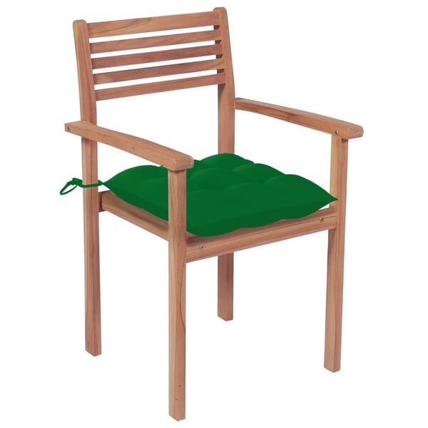 vidaXL Garden Chairs 2 pcs with Green Cushions Solid Teak Wood
