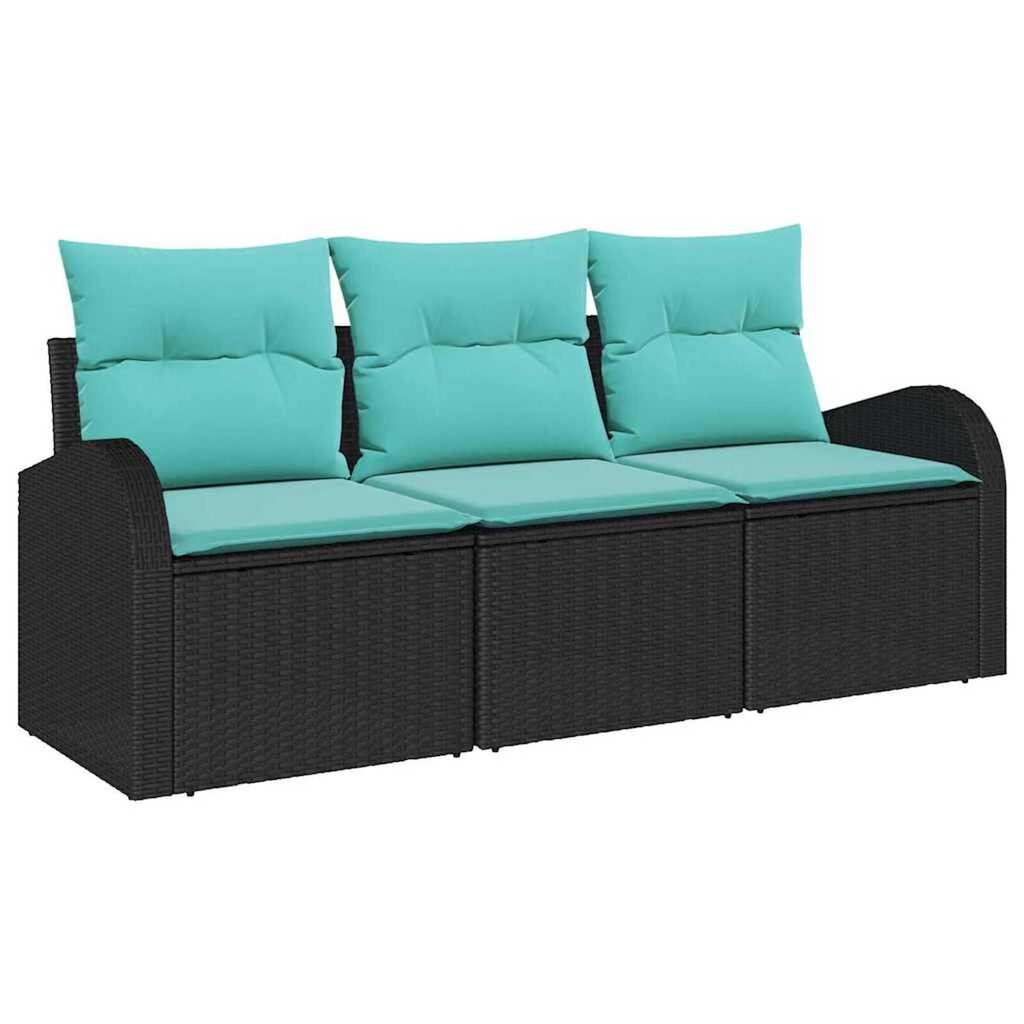 vidaXL Garden Sofa Set with Cushion 3 pcs Black Poly rattan