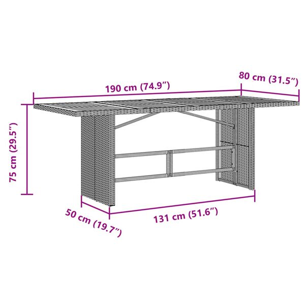 vidaXL Garden Table with Glass Top Black 190x80x75 cm Poly Rattan