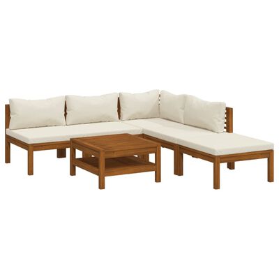 vidaXL 6 Piece Garden Lounge Set with Cream Cushion Solid Acacia Wood