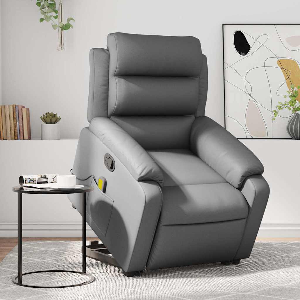 vidaXL Stand up Massage Recliner Chair Grey Faux Leather