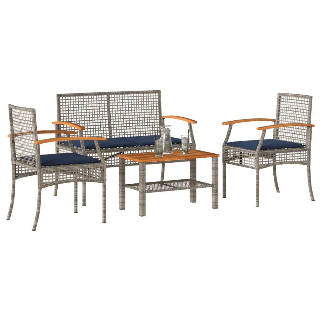 vidaXL 4 Piece Garden Lounge Set with Cushions Grey Poly Rattan