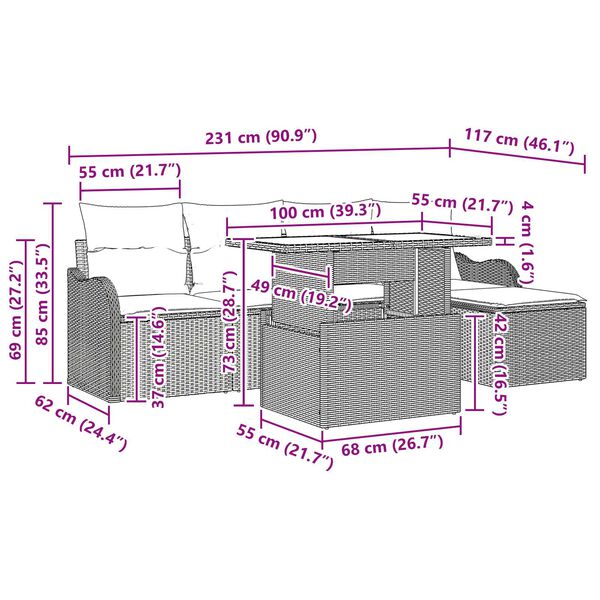 vidaXL 6 Piece Garden Sofa Set with Cushions Black Poly Rattan