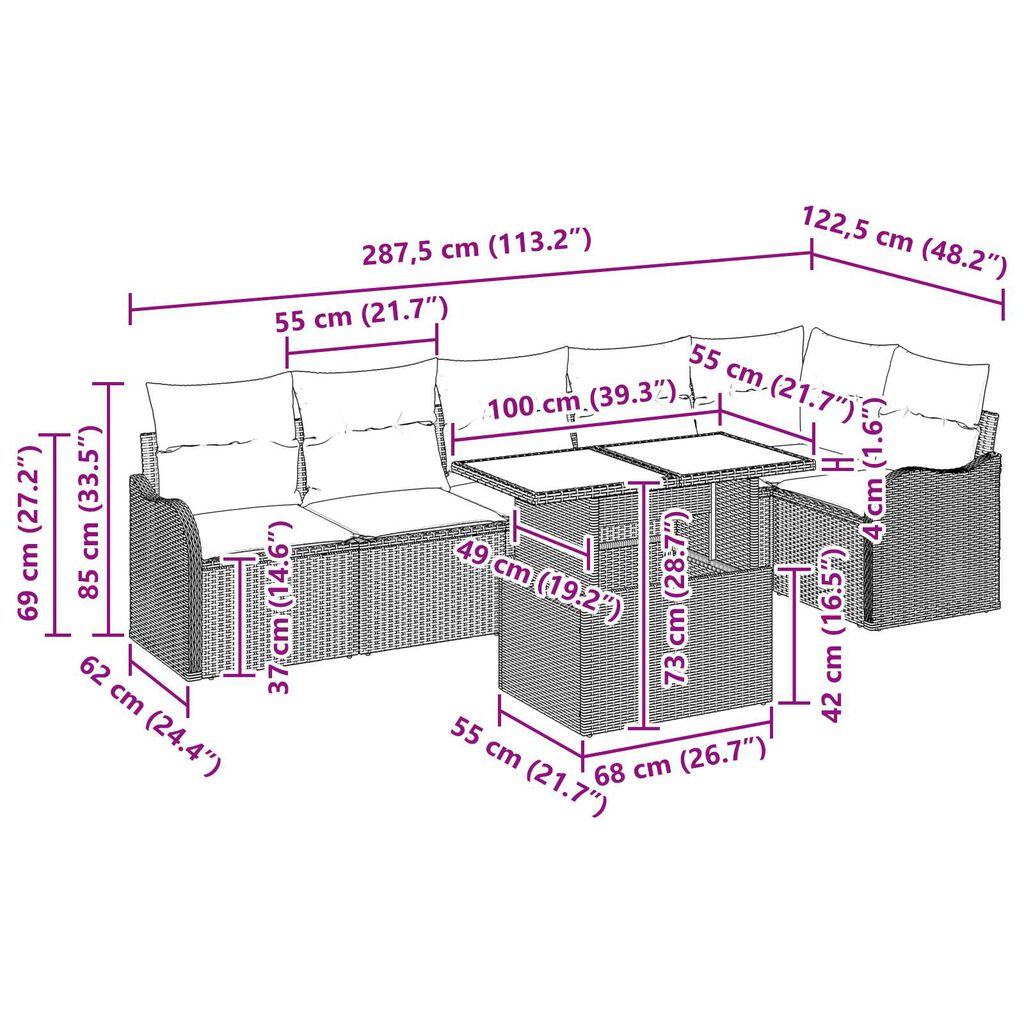 vidaXL 7 Piece Garden Sofa Set with Cushions Grey Poly Rattan