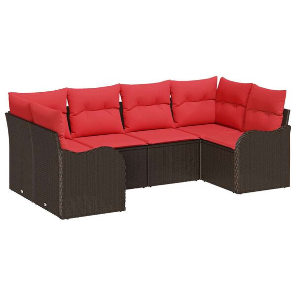 vidaXL Sofa Set with Cushion 6 pcs Brown Poly Rattan