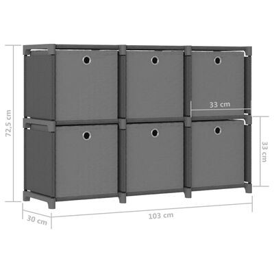 vidaXL 6-Cube Display Shelf with Boxes Grey 103x30x72.5 cm Fabric