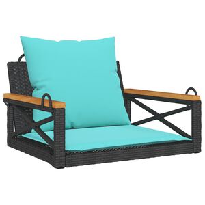 vidaXL Swing Bench with Cushions Black 63x62x40 cm Poly Rattan
