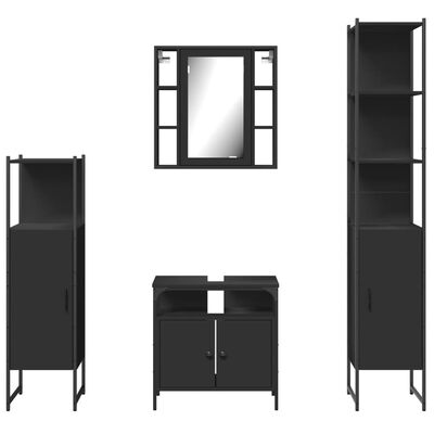 vidaXL 4 Piece Bathroom Cabinet Set Black Engineered Wood