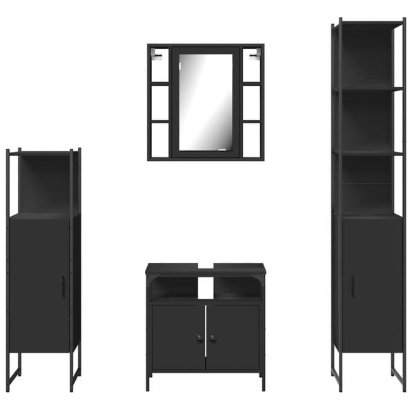 vidaXL 4 Piece Bathroom Cabinet Set Black Engineered Wood