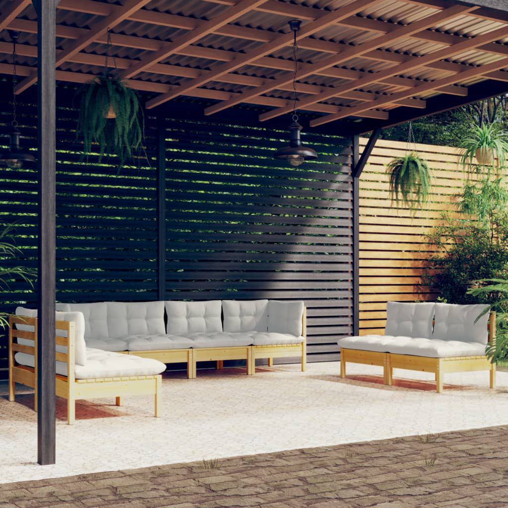 vidaXL 8 Piece Garden Lounge Set with Cream Cushions Solid Pinewood