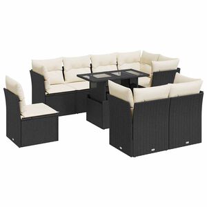 vidaXL 9 Piece Garden Sofa Set with Cushions Black Poly Rattan