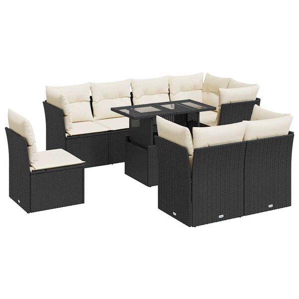 vidaXL 9 Piece Garden Sofa Set with Cushions Black Poly Rattan