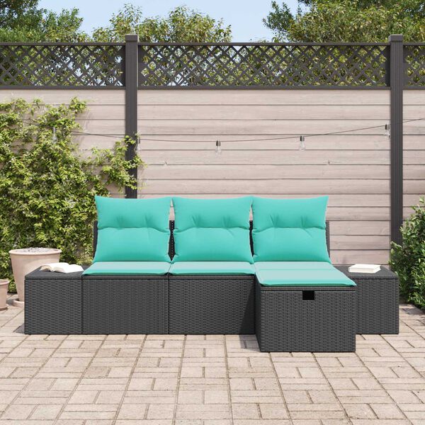 vidaXL 4 Piece Garden Sofa Set with Cushions Black Poly Rattan