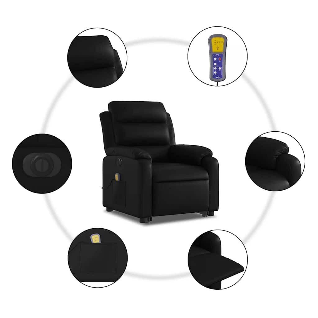 vidaXL Electric Stand up Massage Recliner Chair Black Faux Leather