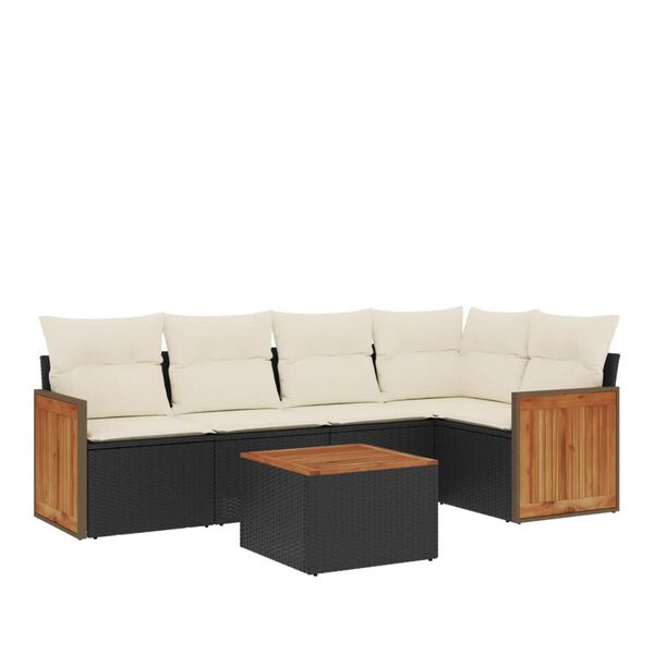 vidaXL 6 Piece Garden Sofa Set with Cushions Black Poly Rattan