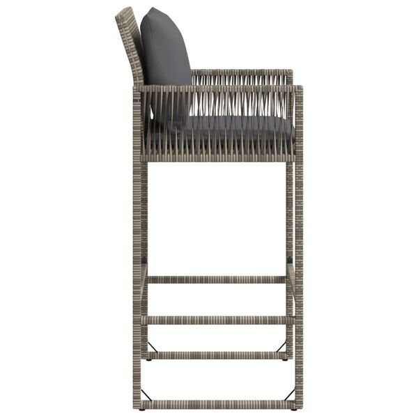 vidaXL Garden Bar Stools with Cushions 2 pcs Grey Poly Rattan