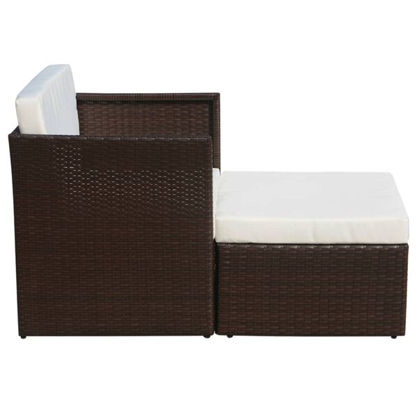 vidaXL Garden Chair with Stool Poly Rattan Brown